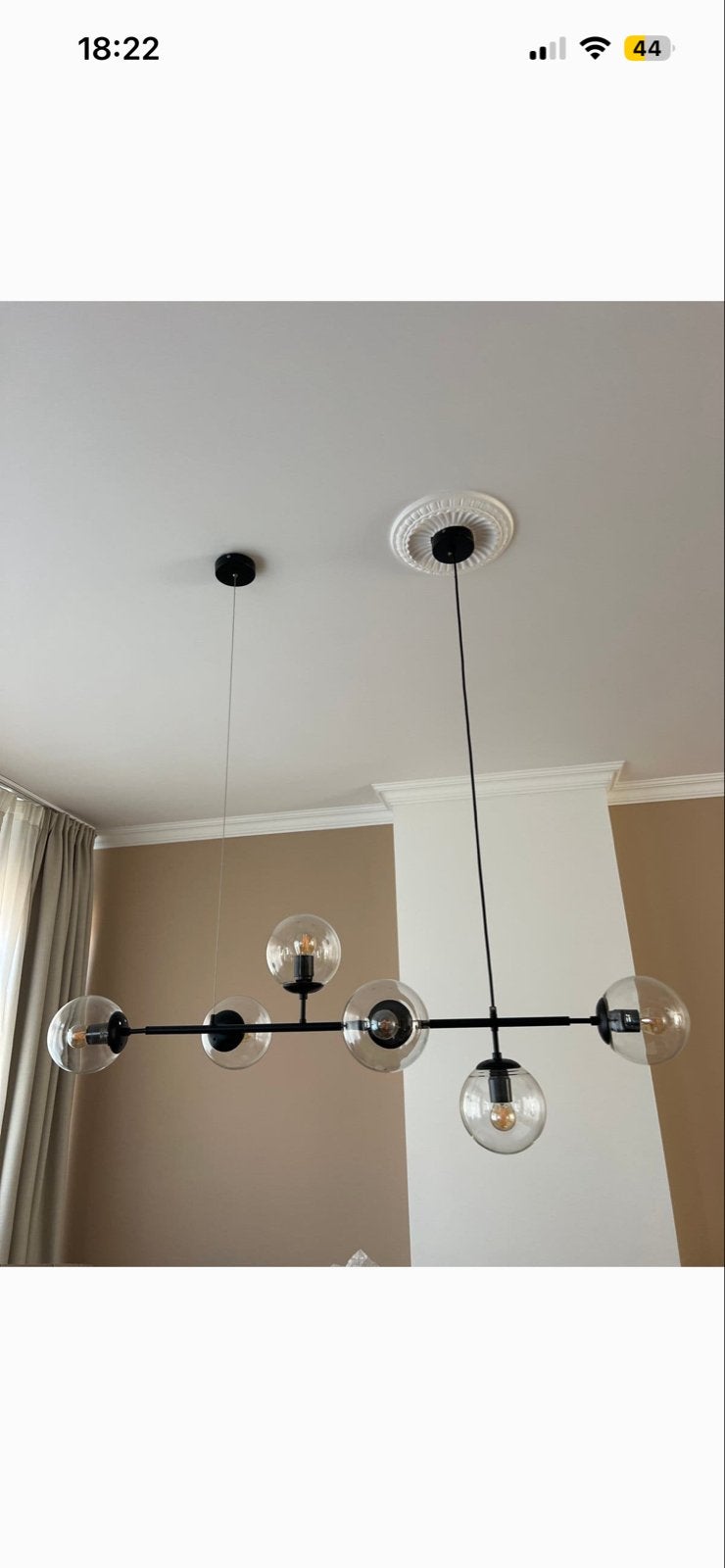 Moderne Zwarte Hanglamp met Glazen Bollen - Verstelbaar, Ophalen, Zo goed als nieuw, Metaal