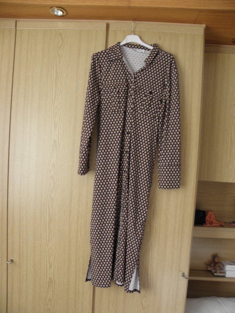 Bruin geruite retro stretch travelstof jurk AMBIKA XL zgan, Bruin, Maat 46/48 (XL) of groter, Ophalen of Verzenden, Zo goed als nieuw