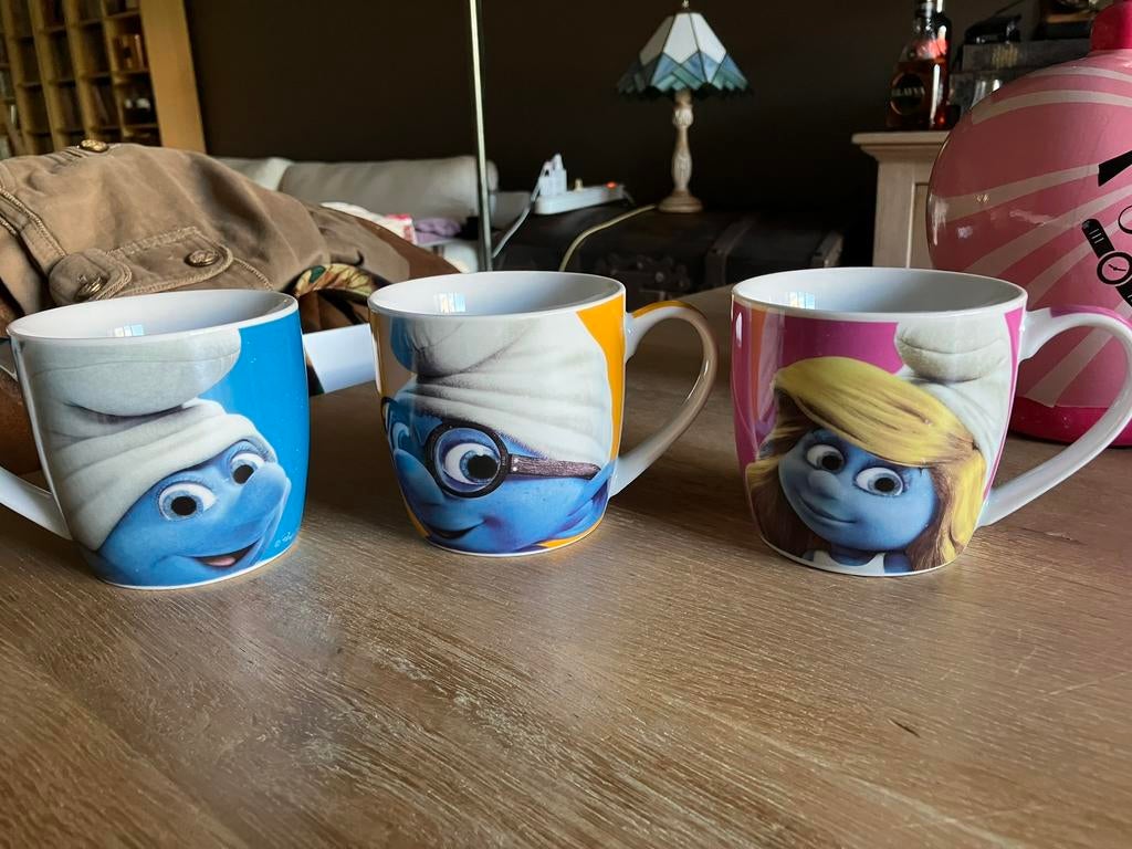 3 Smurfen tassen, Verzamelen, Smurfen, Ophalen, Nieuw, Verschillende Smurfen, Gebruiksvoorwerp