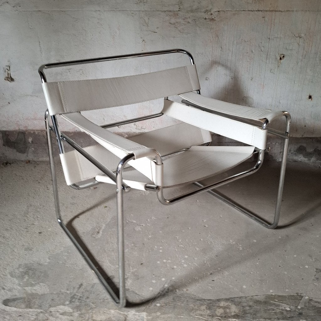 vintage wassily fauteuil wit leer, Ophalen, Gebruikt, 75 tot 100 cm, 75 tot 100 cm