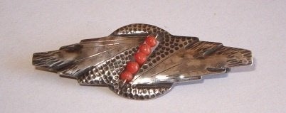 Art Deco zilveren broche bloedkoraaltjes, Verzenden, Overige materialen, Broche