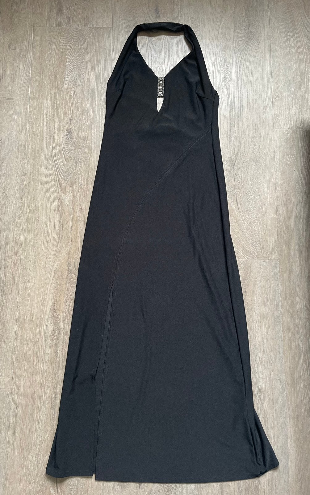 Mat Sui vintage Cocktail jurk zwart halter strass steentjes, Maat 38/40 (M), Galajurk, Zwart, Ophalen of Verzenden