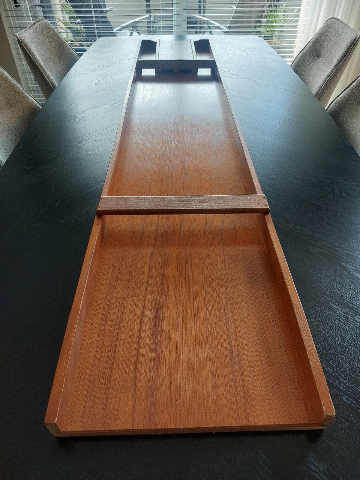"HOMAS" SJOELBAK,  INCL. 30 HOUTEN SJOELSCHIJVEN, 200 x 40, Ophalen, Gebruikt