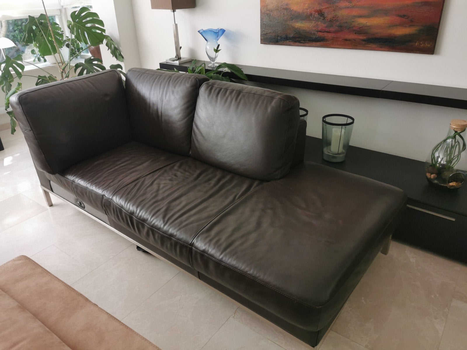 Mooie kwaliteit leren bank, chaise longe, slaapbank, Ophalen of Verzenden, Gebruikt