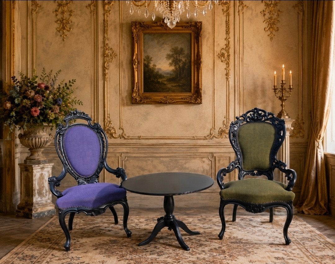 Antieke Barok Fauteuils met Bijzettafel, Ophalen