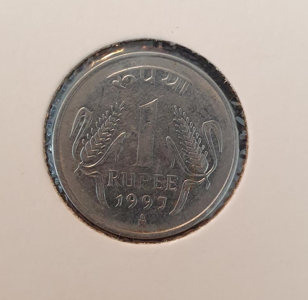 India - 1 Rupee 1997 M, Postzegels en Munten, Munten | Azië, Verzenden, Zuid-Azië, Losse munt