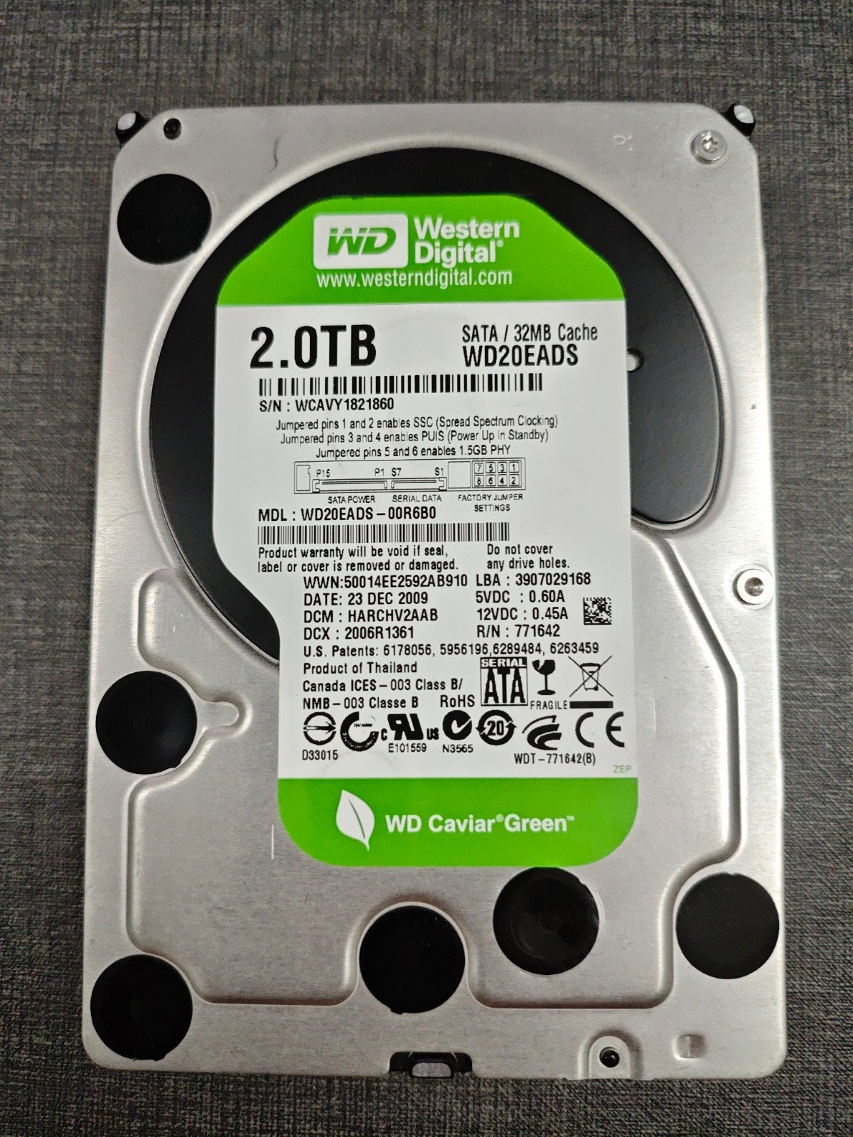 Western Digital Green 2 TB 3.5 Inch SATA Harddisk, Computers en Software, Ophalen, Intern, Gebruikt, Western digital green