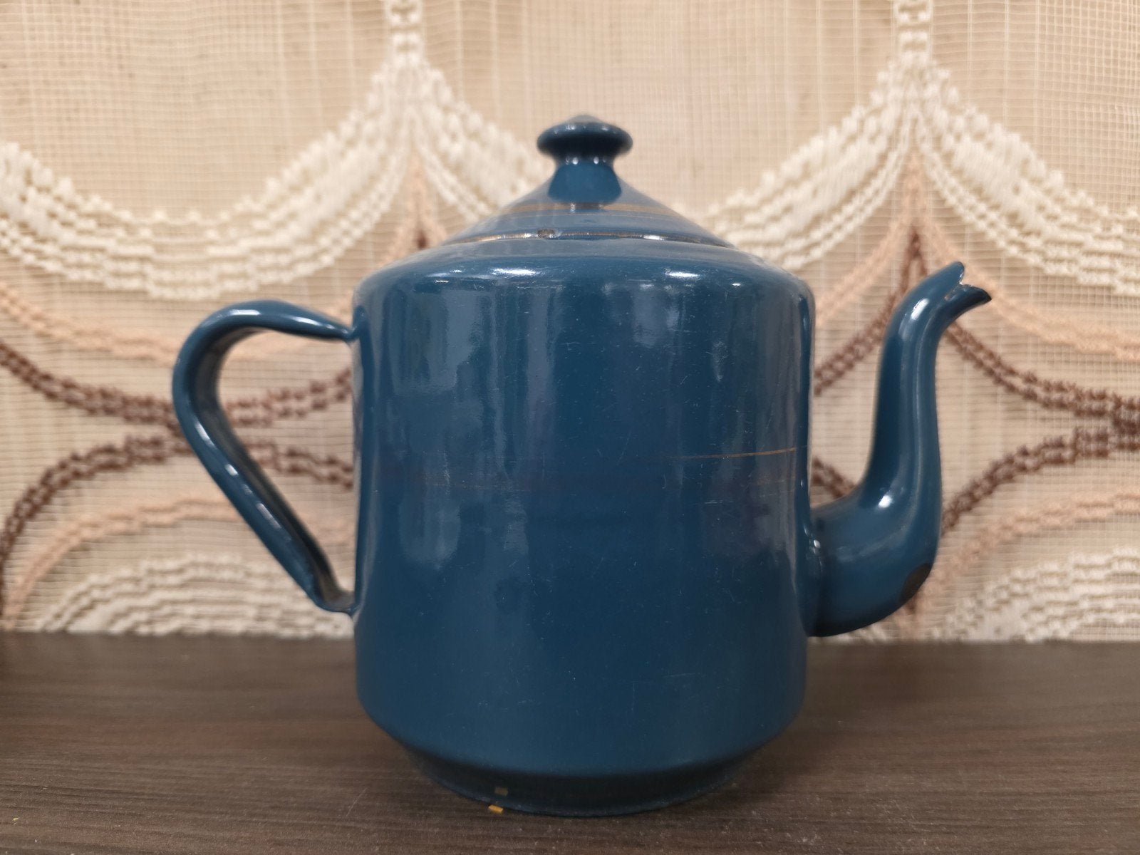Emaille blauwe kleine koffie - theepot vintage, Ophalen of Verzenden