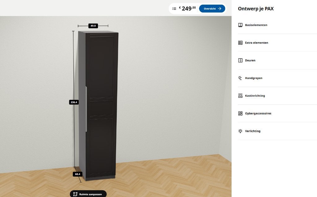 Zwarte Ikea PAX kast 236 cm hoog x 60 cm diep, Huis en Inrichting, 200 cm of meer, Ikea PAX, Overige houtsoorten, 50 tot 75 cm