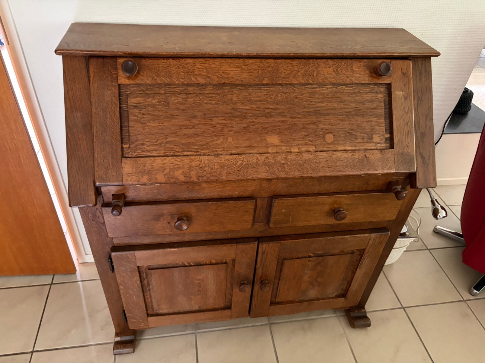 Massief eiken bureau / secretaire, Ophalen, Gebruikt