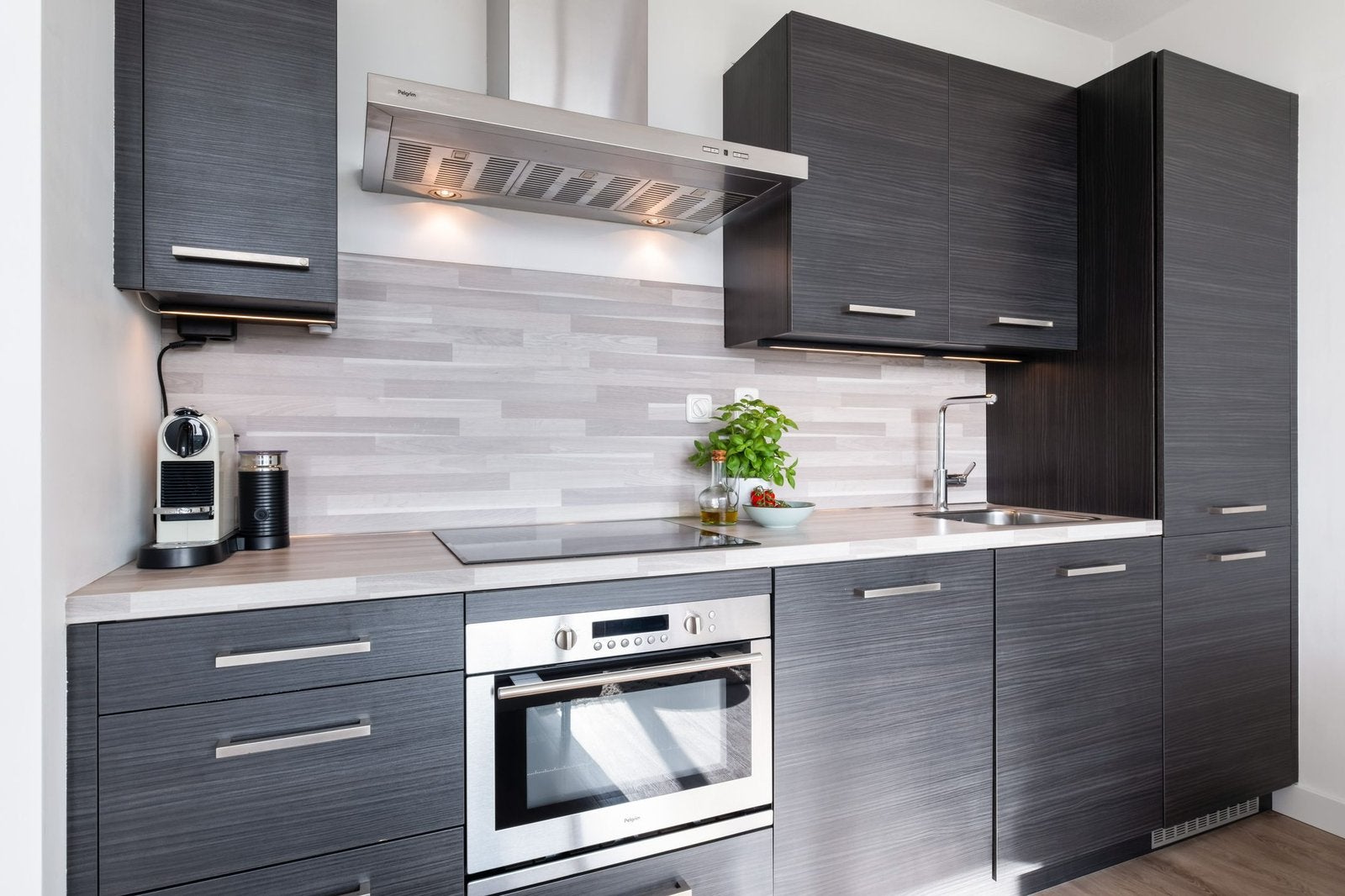 Complete keuken zwart/antraciet houtlook + apparatuur, Ophalen, Gebruikt, Zwart, Enkelwandige keuken