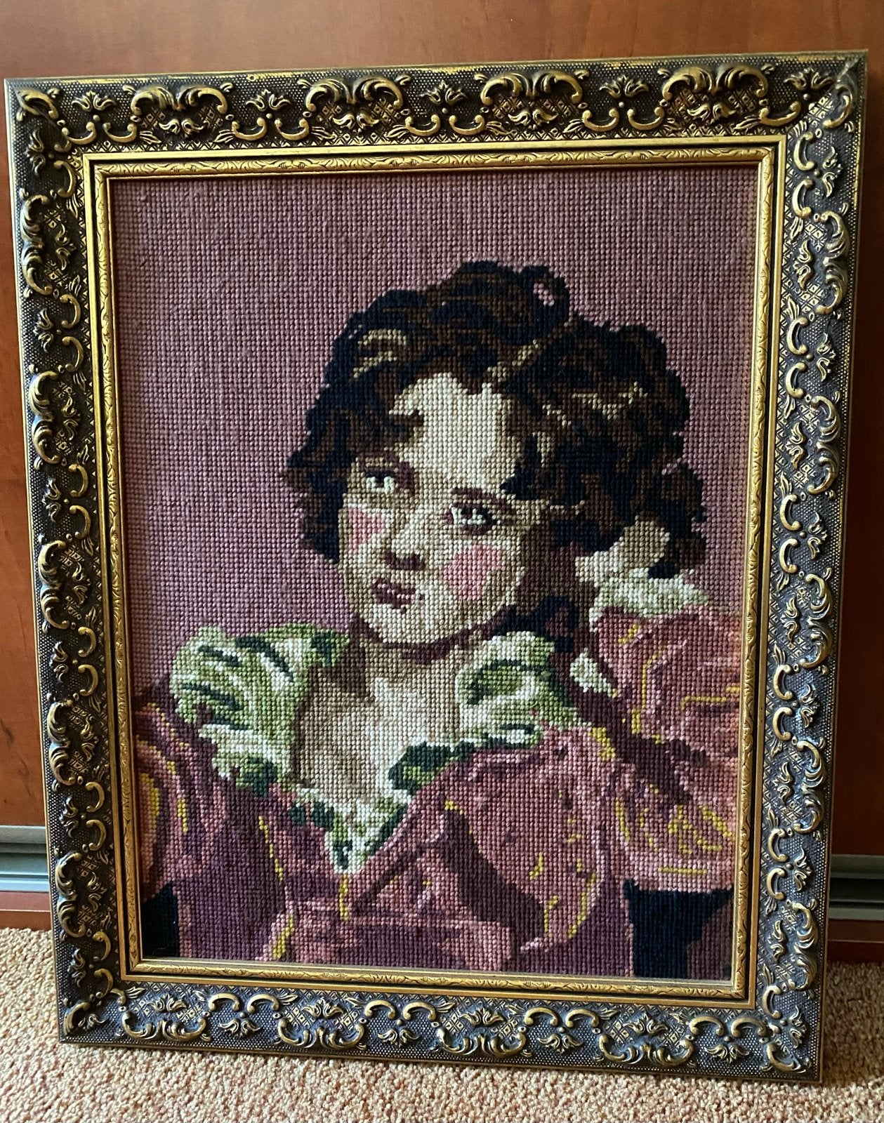 Vintage Gobelin Schilderij - Portret van een Dame, Ophalen of Verzenden