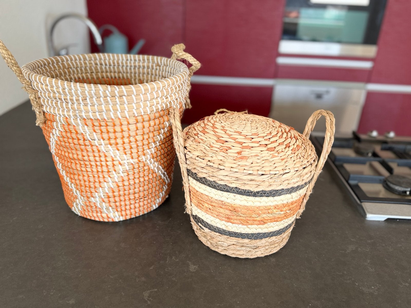 Decoratieve manden set - Oranje en naturel, Ophalen, Overige materialen, Minder dan 50 cm, 50 tot 100 cm