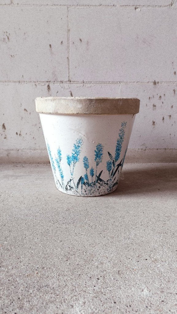Plantenpot buiten wit met bloemenprint, Ophalen, Rond, Zo goed als nieuw, Balkon