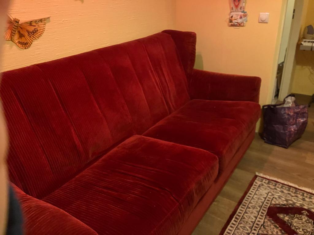 gelderland bank Jan de Bouvrie rood ribfluweel, Ophalen, Gebruikt, Driepersoons, 75 tot 100 cm