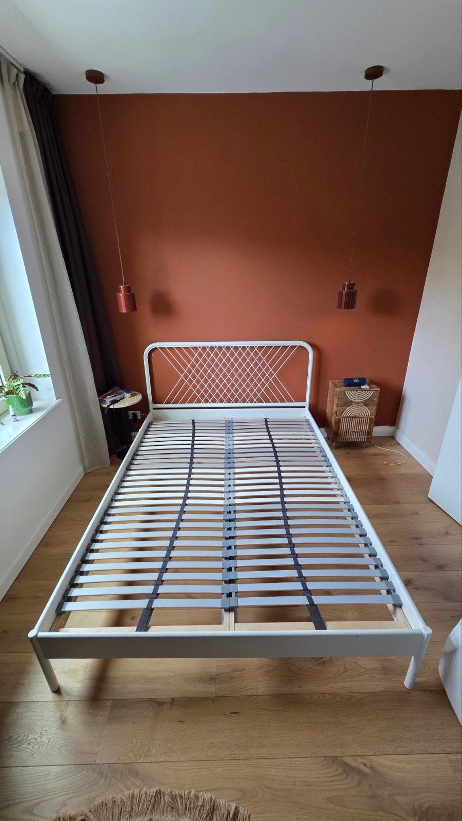 IKEA NESTTUN bedframe wit 140x200 cm met lattenbodem, Ophalen, Gebruikt, Wit, Tweepersoons