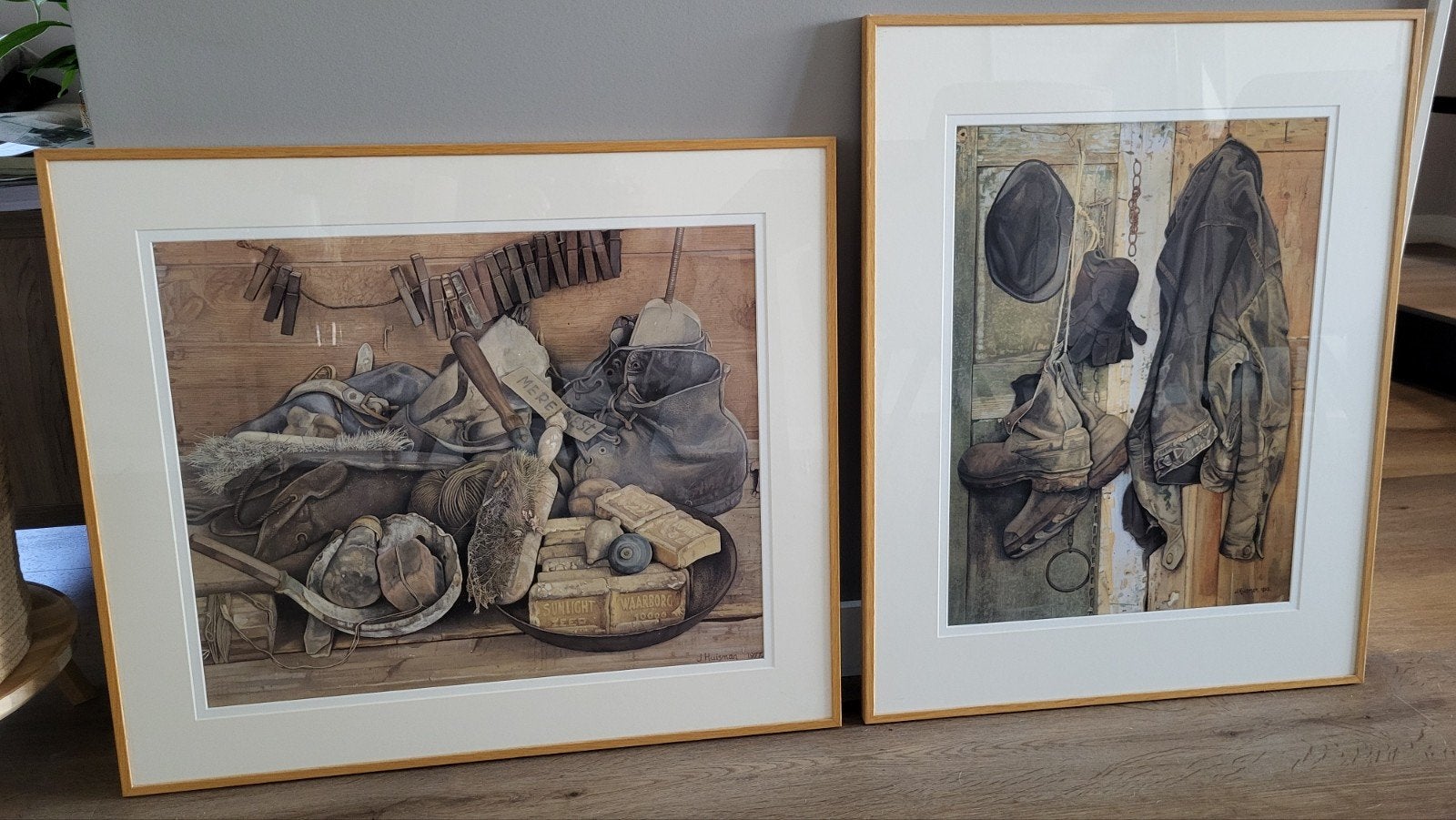Set van 2 Jopie Huisman kunstwerken – origineel ingelijst –, Ophalen, Hout, 50 tot 75 cm, Minder dan 50 cm