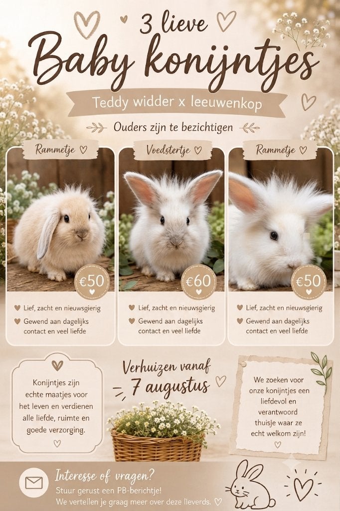 Nog 3 lieve teddy baby konijntjes, Dieren en Toebehoren, Konijnen, Meerdere dieren, Dwerg