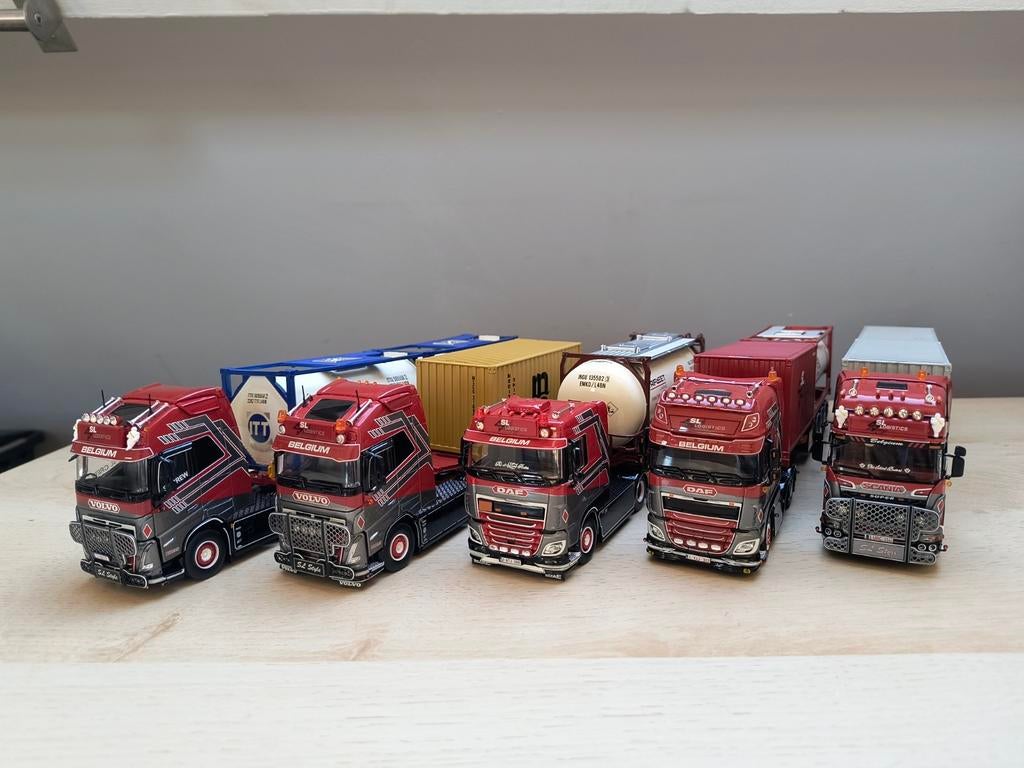 Tekno 5x Scania/Daf/Volvo's SL Logistics, Ophalen of Verzenden, Zo goed als nieuw, Bus of Vrachtwagen, Tekno