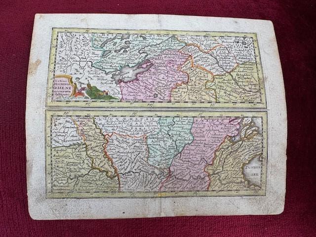 cartografie: loop van de Rijn, 1745, Boeken, Gelezen, Voor 1800, Ophalen of Verzenden, Landkaart