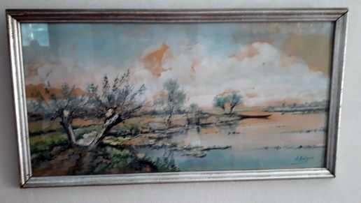 AQUAREL A. RUTGERS 1905 : RIVIERENLANDSCHAP, Antiek en Kunst, Ophalen of Verzenden