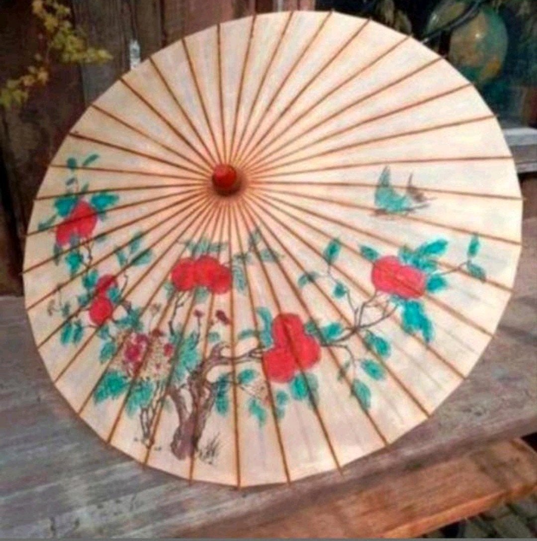 Oude Chinese parasol van papier en hout, Ophalen of Verzenden