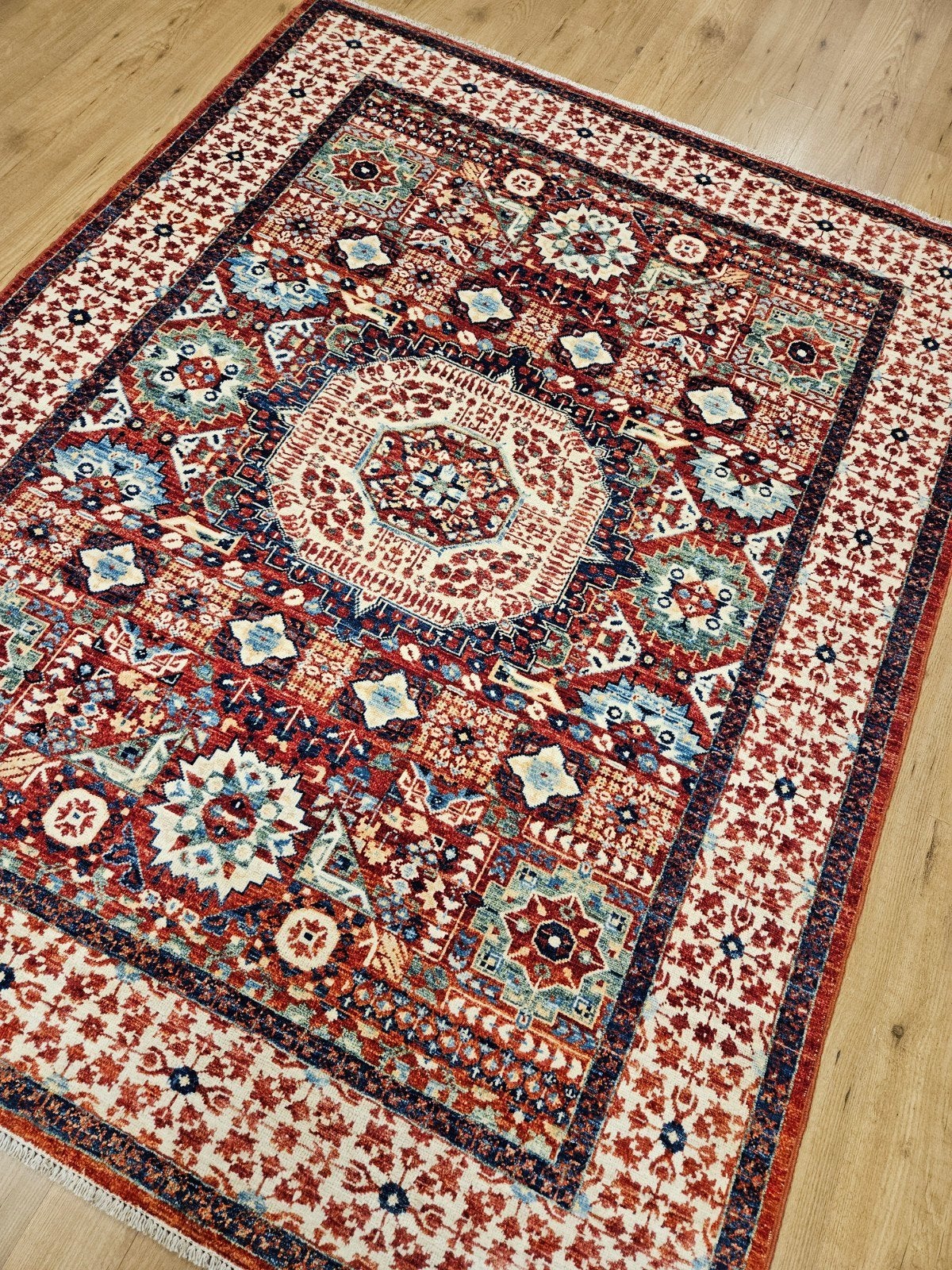 Handgeknoopt oosters tapijt kazak 198x159, Info@SlatsAntiek.nl, Perzisch, 150 tot 200 cm, Ophalen of Verzenden