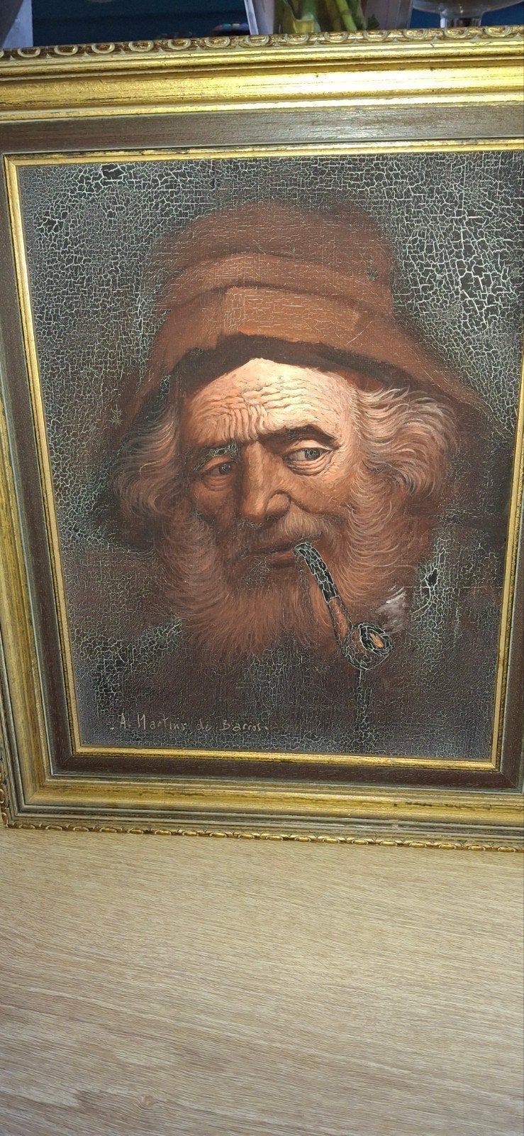 Oud portret van een visser met pijp, gesigneerd, Antiek en Kunst, Kunst | Schilderijen | Klassiek, Doek, Portret of Personen, Realistisch