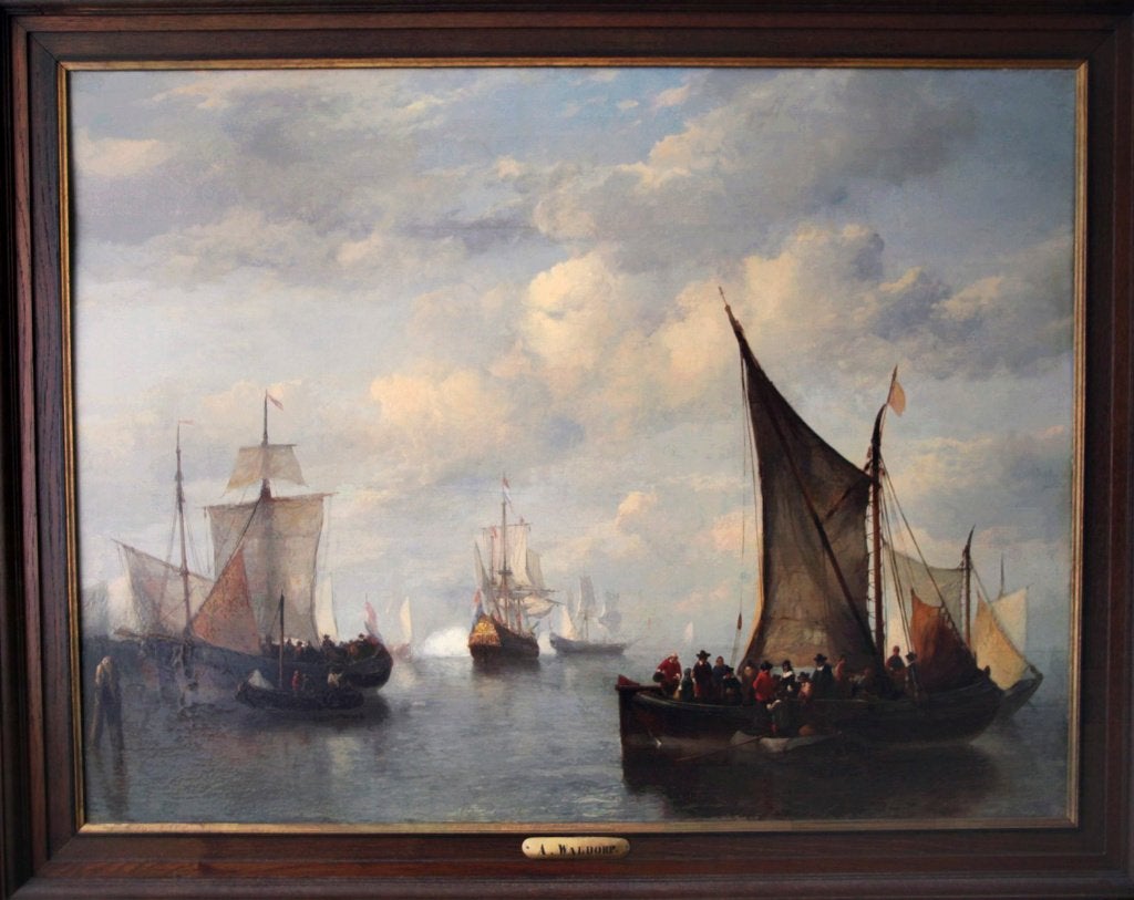 Authentiek schilderij Antonie Waldorp (1803–1866), Ophalen, Olieverf, Maritiem / water, Paneel