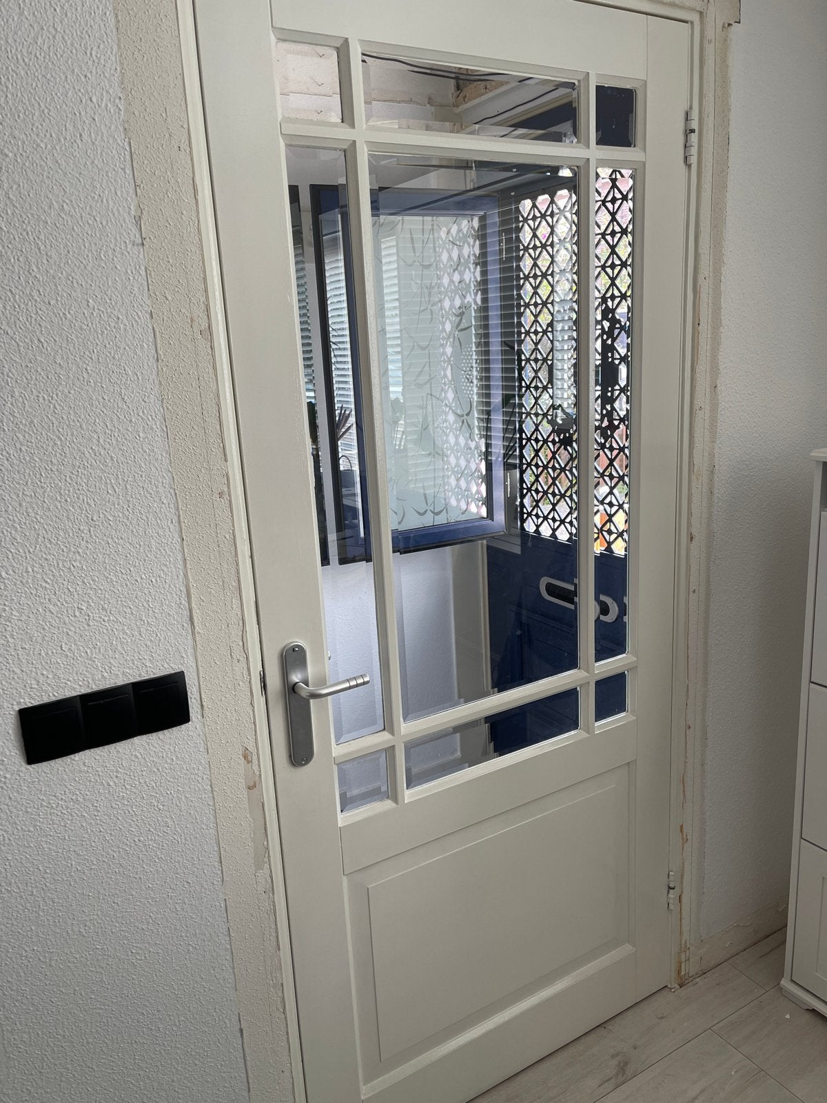 Witte binnendeur met glaspanelen, Doe-het-zelf en Verbouw, Ophalen, Gebruikt, 80 tot 100 cm, Binnendeur