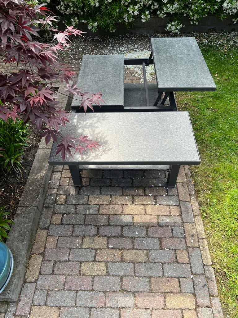 Uitschuifbare tuintafel - Grijs - steen en keramiek, Ophalen, Zo goed als nieuw, Rechthoekig, Overige materialen