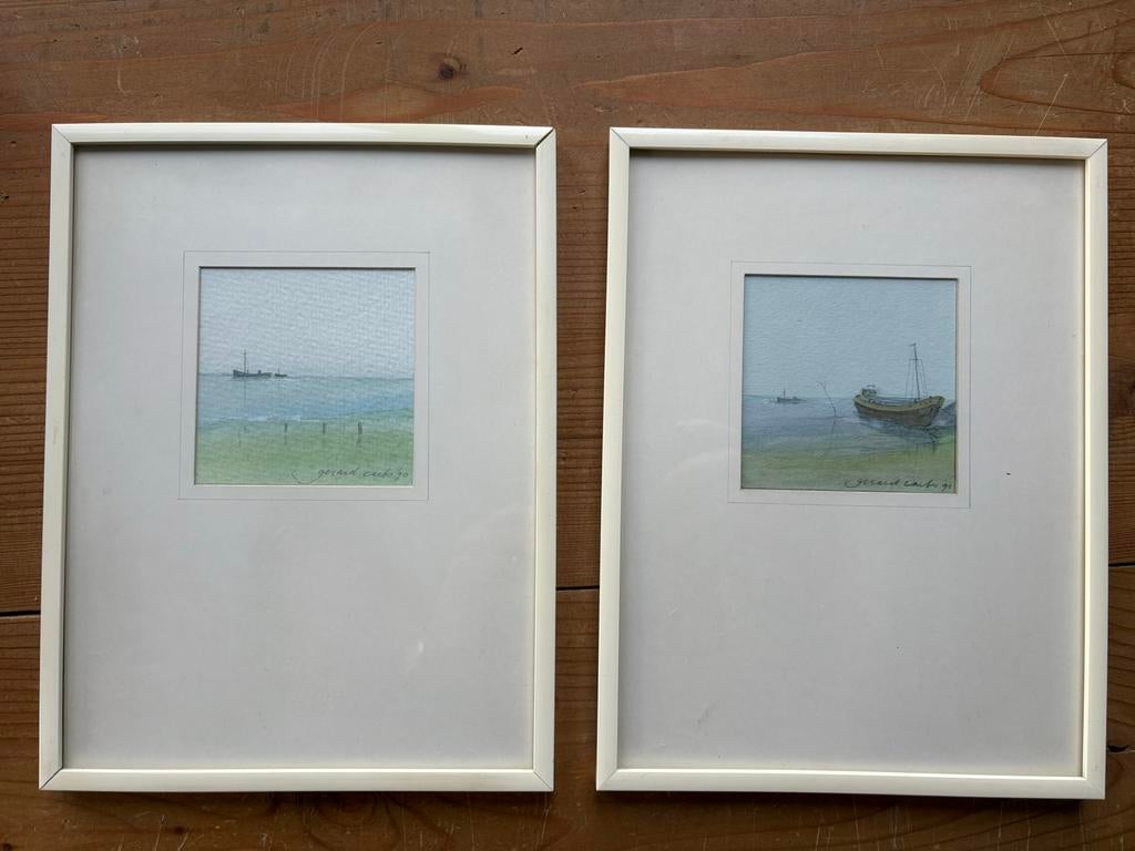 Twee kleine maritieme aquarellen  van Gerard Cacko, Ophalen