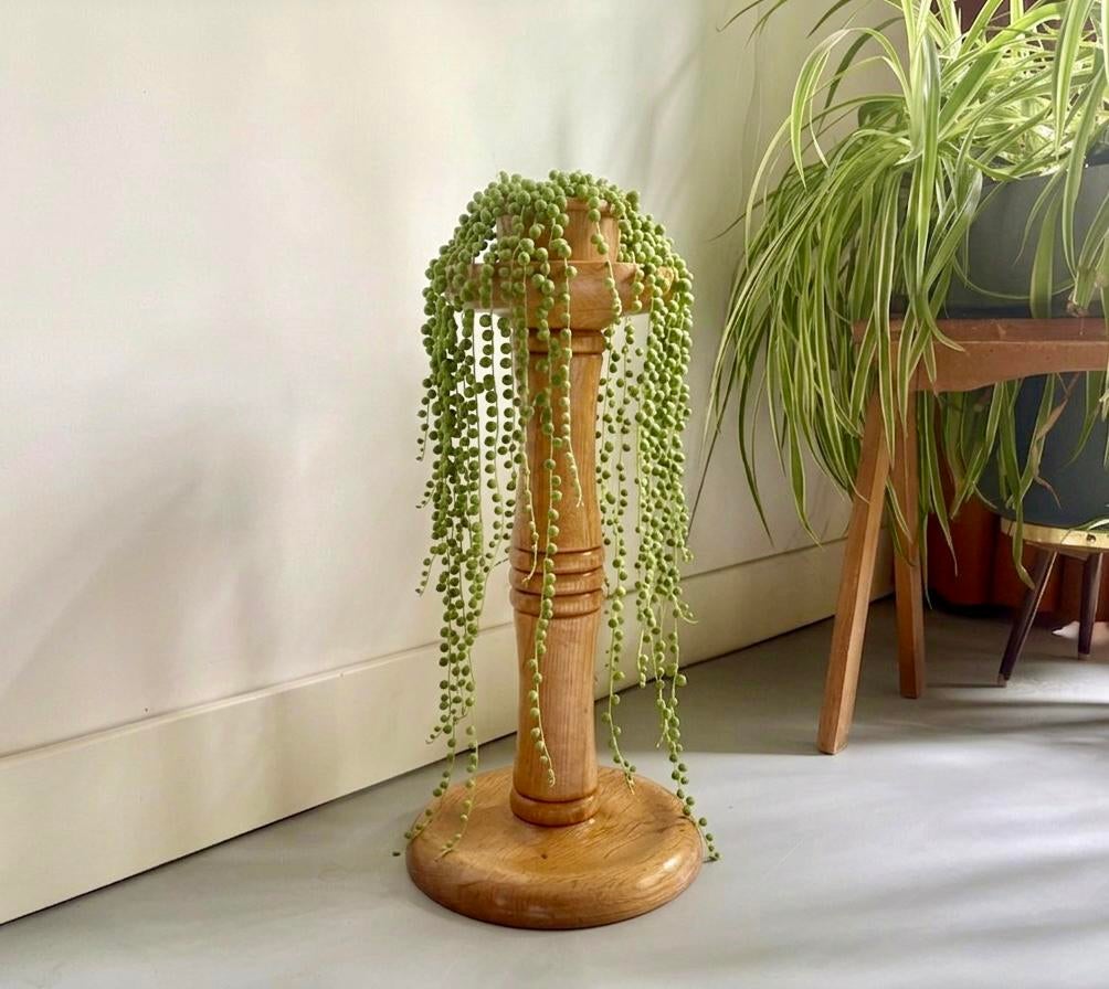 Prachtige vintage eikenhouten grondkandelaar / plantenzuil, Huis en Inrichting, Ophalen of Verzenden, Zo goed als nieuw
