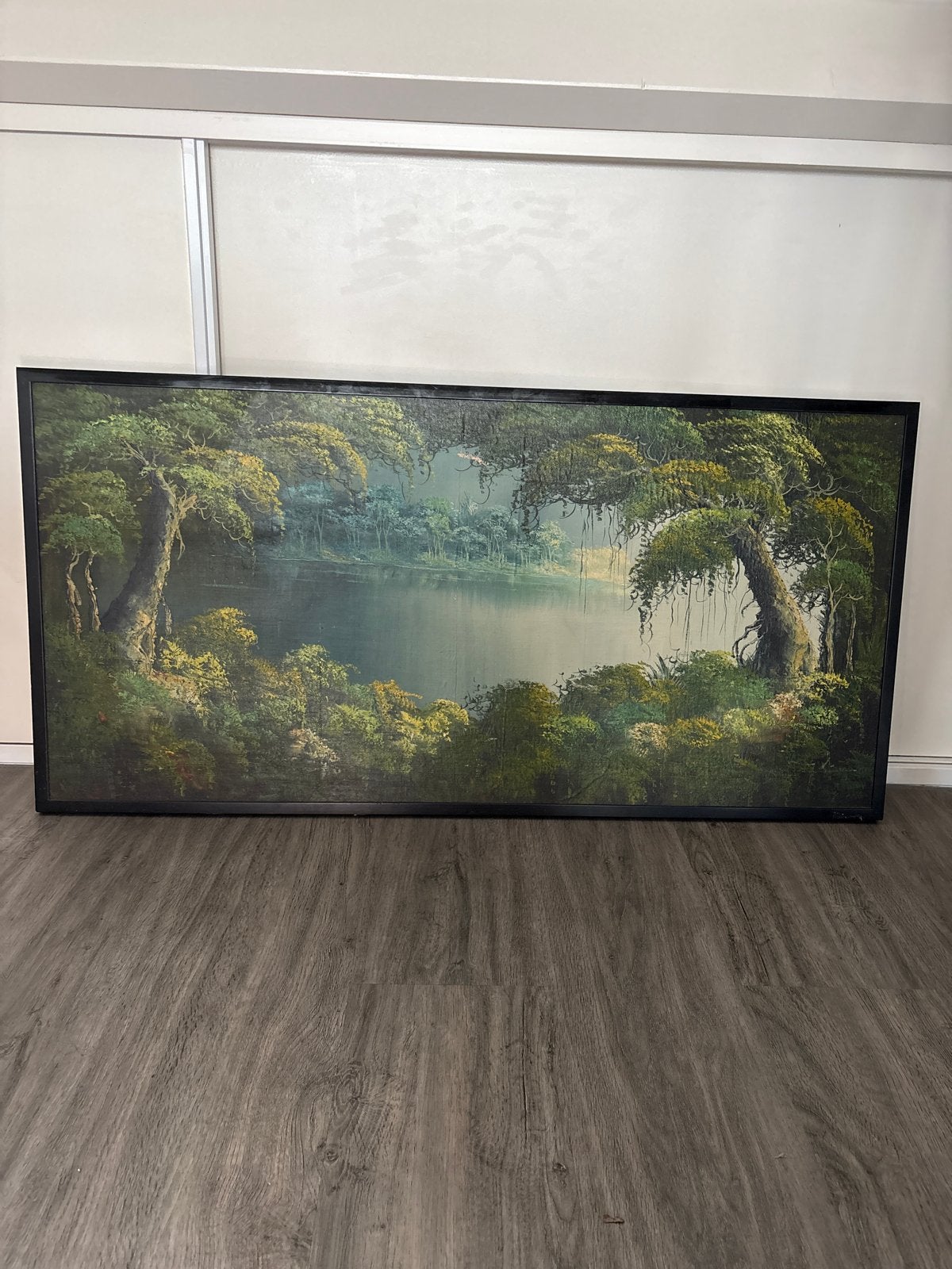 Groot Olieverfschilderij Indonesisch Landschap 130x64cm, Doek, Realistisch, Ophalen of Verzenden, Olieverf