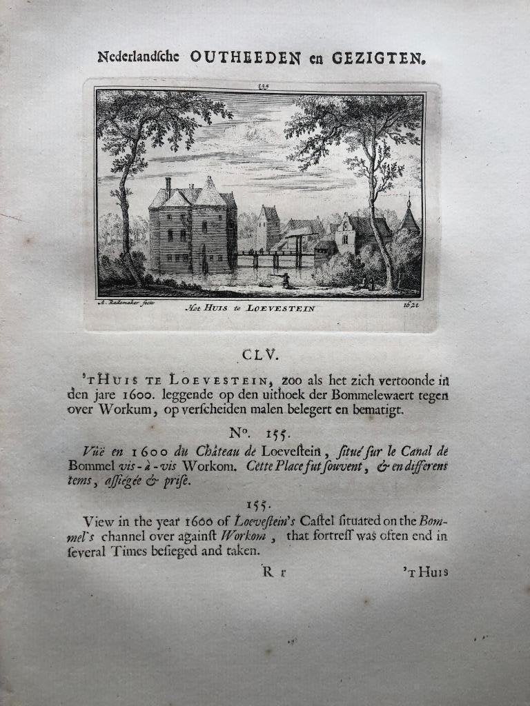 155 / Zaltbommel Slot Loevestein Kopergravure 1732, Ophalen of Verzenden
