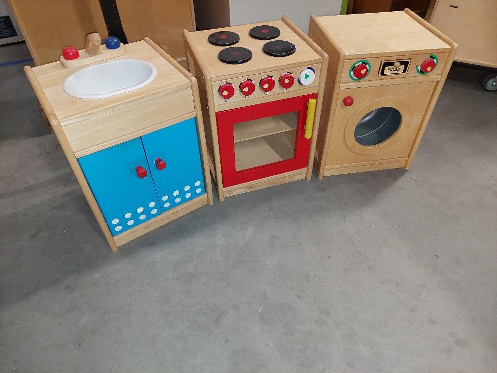 3-delige speelkeukenset Tidlo: wasbak, wasmachine, fornuis, Kinderen en Baby's, Speelgoed | Houten speelgoed, Ophalen, Gebruikt