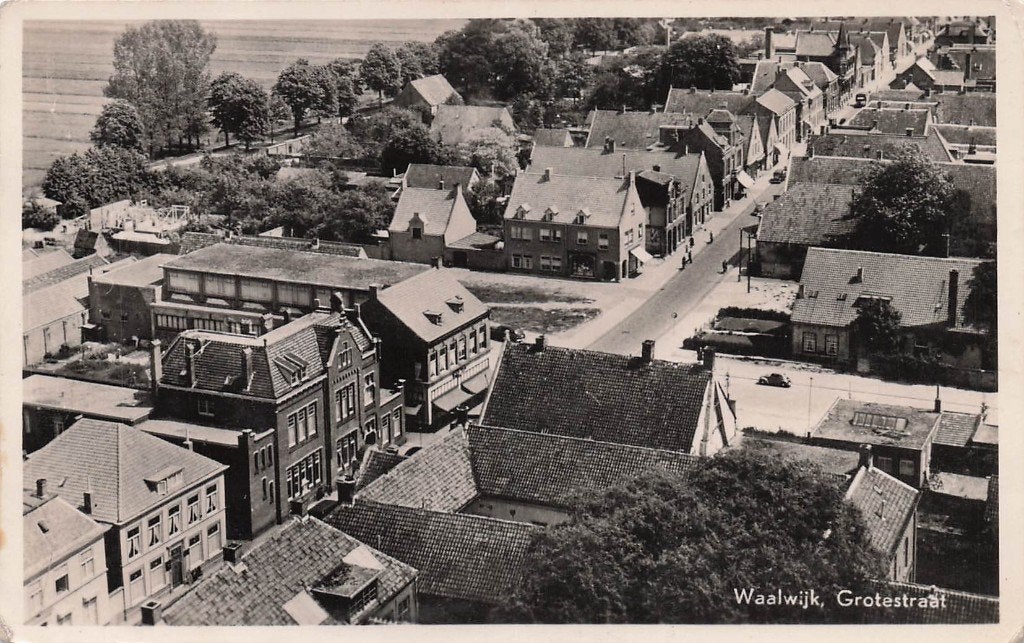 JP971 Waalwijk Grootestraat Panorama 1954, Ophalen of Verzenden, 1940 tot 1960, Gelopen, Noord-Brabant