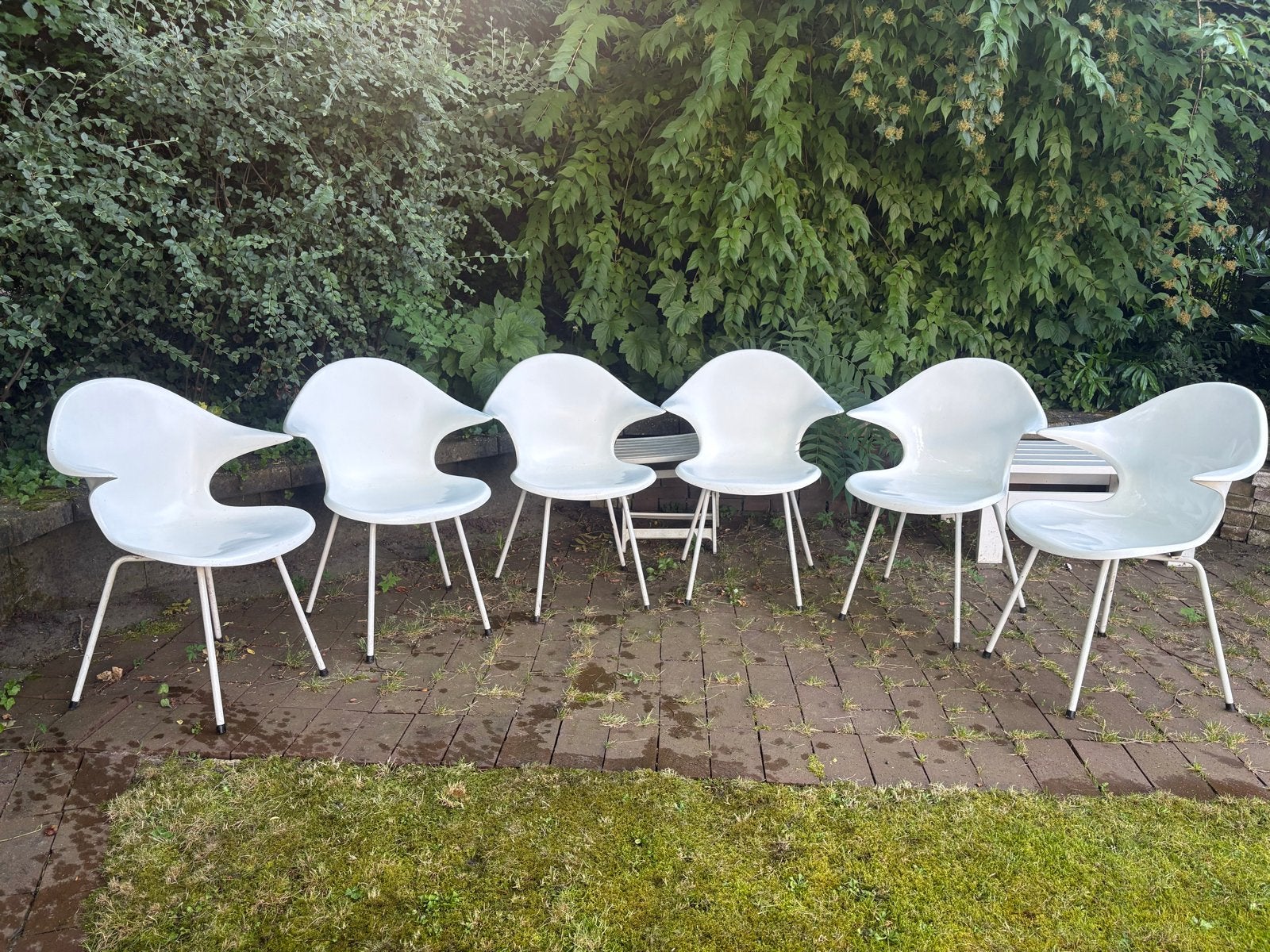 6 witte vintage Stella Switzerland tuinstoelen, Ophalen, Gebruikt, Kunststof