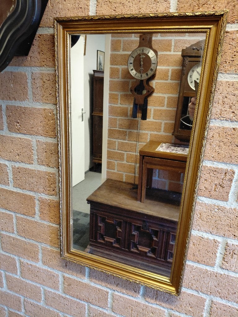 Antiekstijl facet geslepen spiegel met goudkleurige lijst., Ophalen, Rechthoekig, Minder dan 50 cm, Minder dan 100 cm