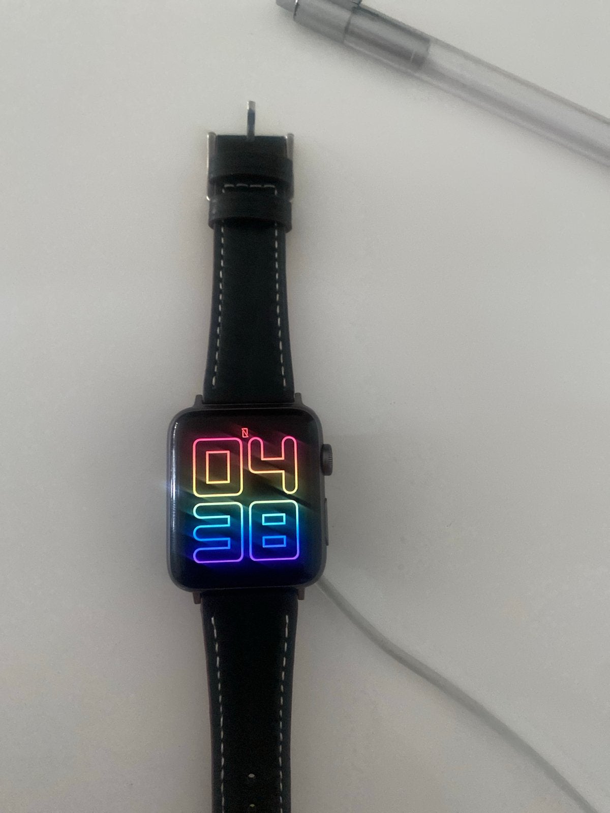 Apple Watch Series 2 42mm Aluminium met zwart leren bandje, Ophalen, Gebruikt, Hartslag, Zwart