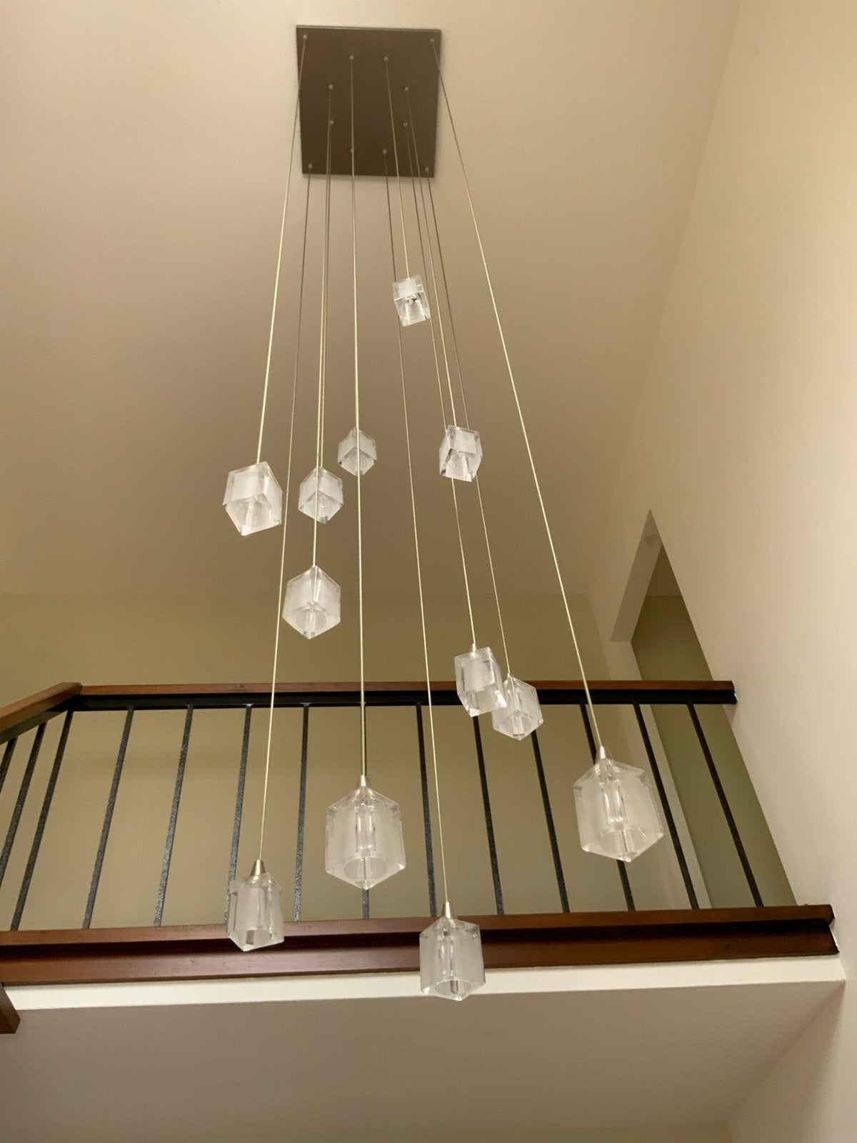 Moderne hanglamp met 12 glazen kubussen, Ophalen of Verzenden, Zo goed als nieuw, Glas, Overige fittingen