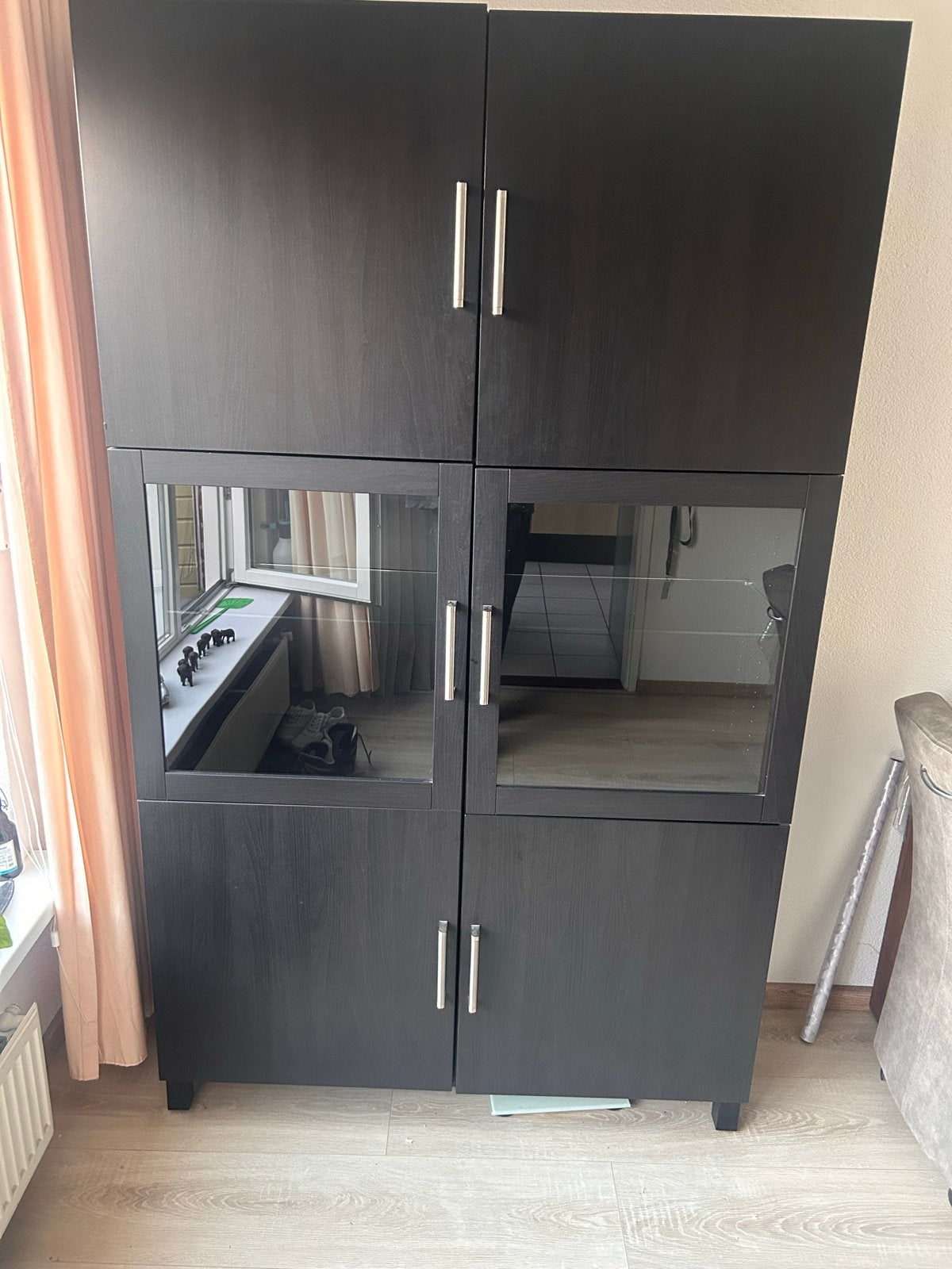 Zwarte vitrine opbergkast - 2 delen, 120x202x41 cm, Ophalen, Gebruikt, 100 tot 150 cm, 200 cm of meer