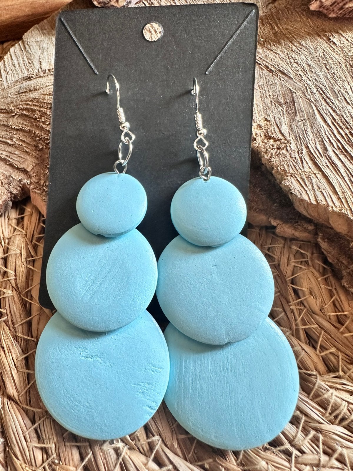 Boho oorbellen / lichtblauw / hout / nieuw, Sieraden, Tassen en Uiterlijk, Oorbellen, Overige materialen, Hangers, Blauw, Nieuw