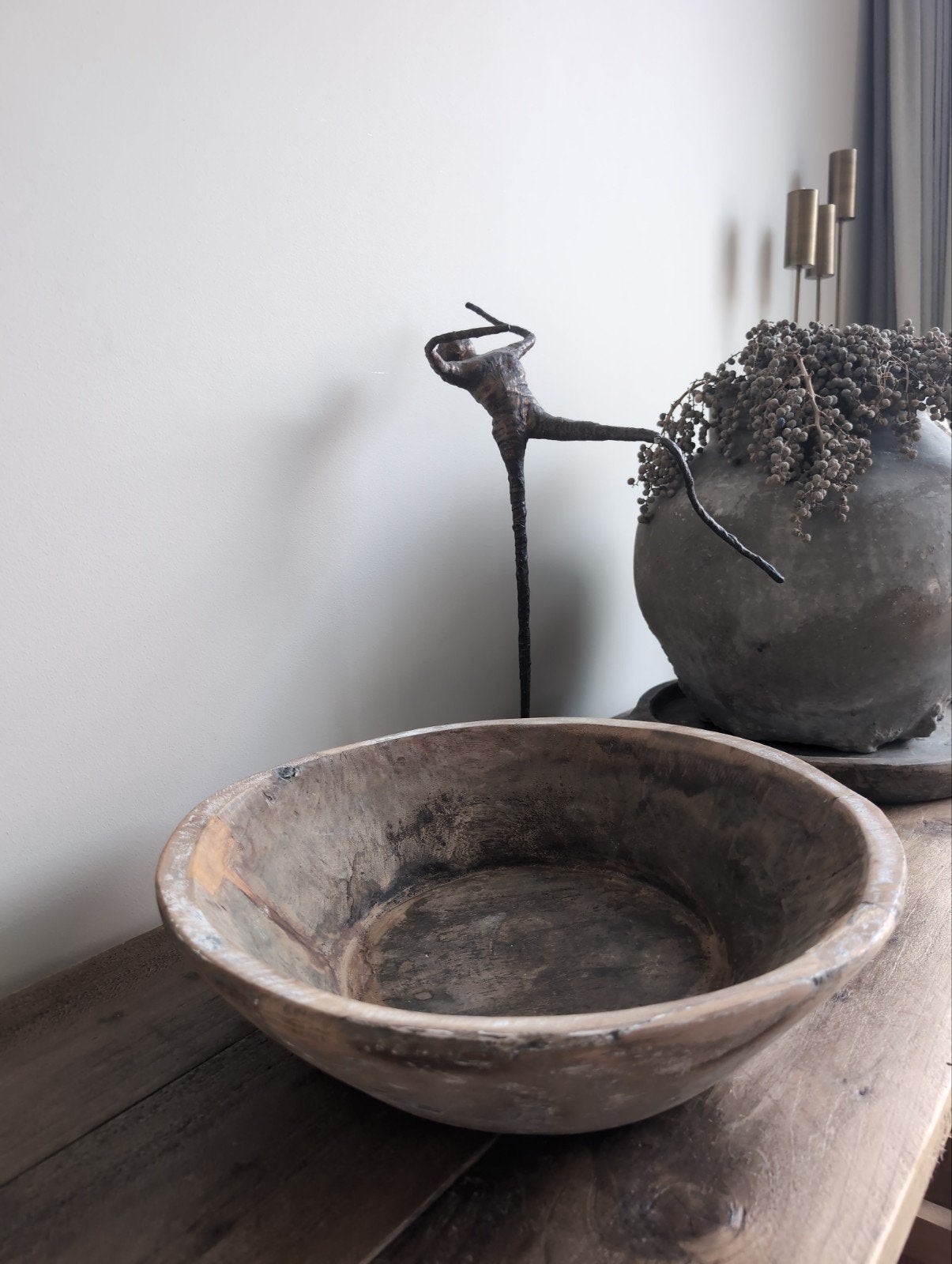 Oude antieke houten schaal, trog / HK Living, Ophalen of Verzenden