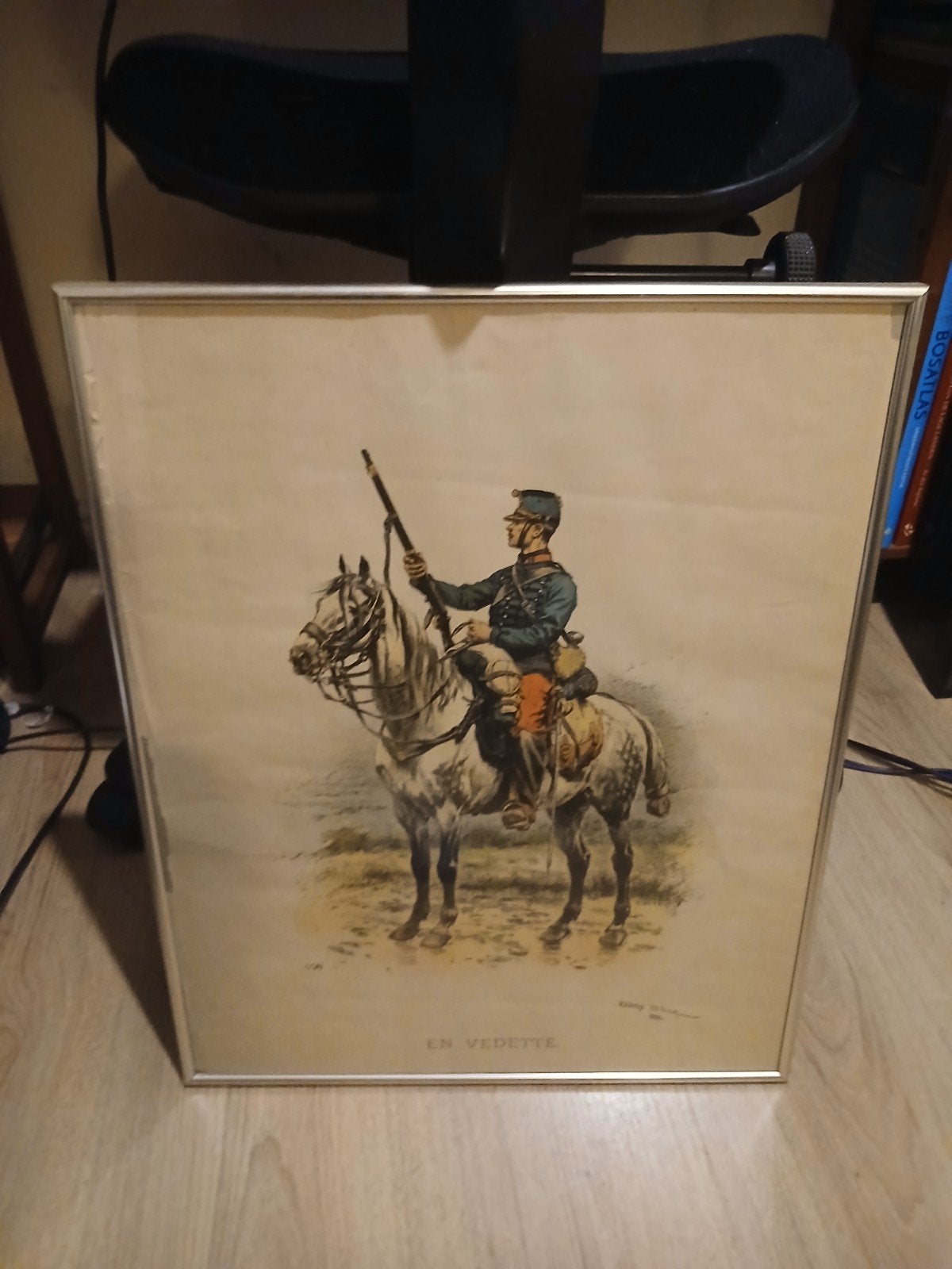2 Franse cavalaristen prenten ingelijst., Ophalen, Minder dan 50 cm, Schilderij