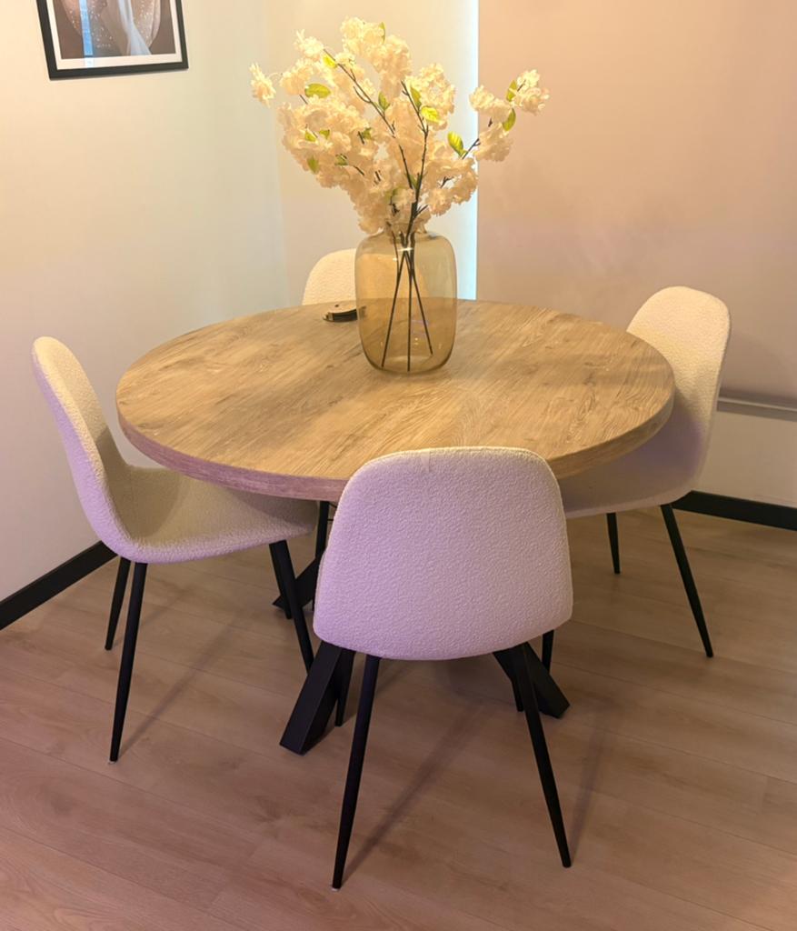Eettafel met 4 stoelen, Ophalen, Overige materialen, Rond, Zo goed als nieuw