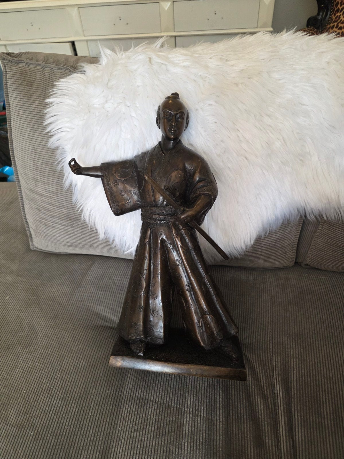 Bronzen Japanse samurai krijger, Ophalen of Verzenden, Brons, Beeld, 20 - 50 cm