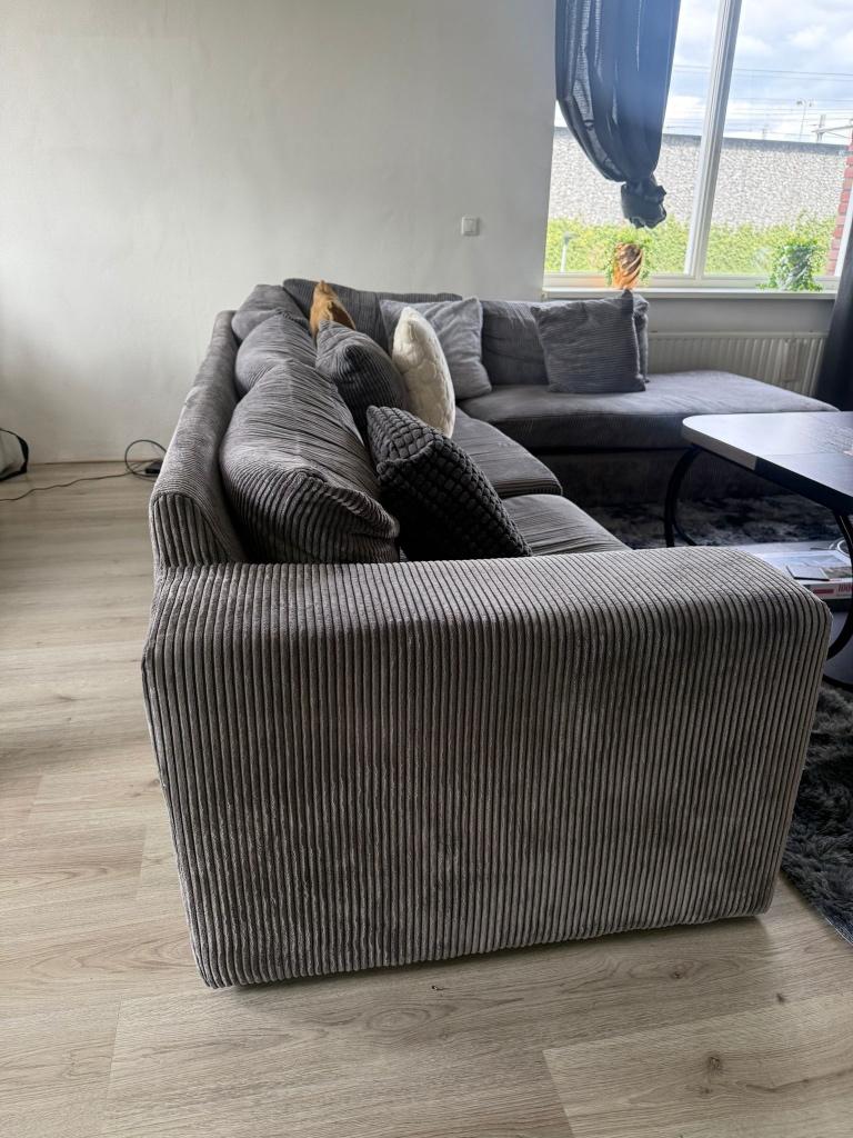 Grijze rib stof bank, Ophalen, 250 tot 300 cm, Ribstof, 100 tot 125 cm
