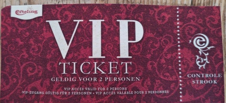 VIP ticket Efteling. Atracktie ingang, Eén persoon, Ticket of Toegangskaart