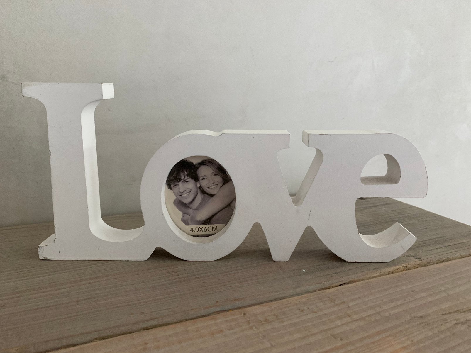 Wit houten love, fotolijstje hout tekst bordje, Huis en Inrichting, Woonaccessoires | Tekstborden en Spreuken, Ophalen of Verzenden
